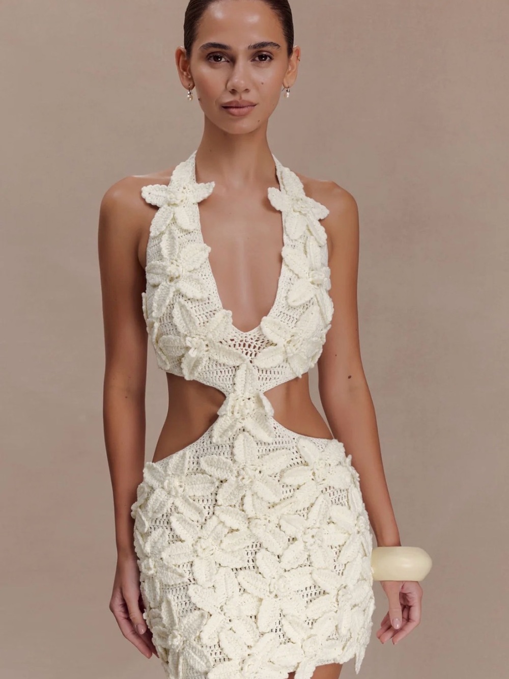 Meshki Jaylene Floral Crochet Cutout Mini Dress - white